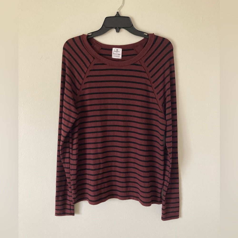 Evereve Michael Stars Maroon Stripe Thermal Top Small